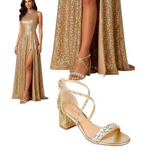 Jewel Badgley Mischka Gold Claudia Embellished Sandals Size 10M